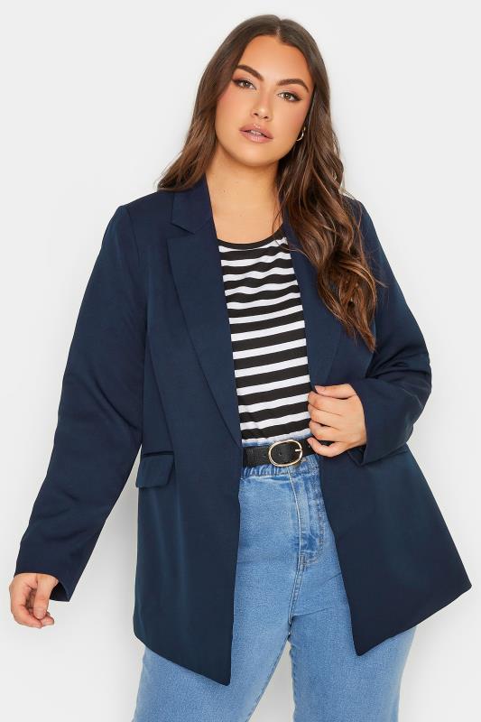 Plus Size Navy Blue Lined Blazer | Yours Clothing 1