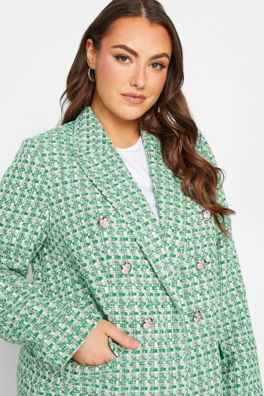 YOURS Plus Size Green Check Boucle Blazer | Yours Clothing 5