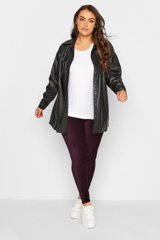 Plus Size Burgundy Red Cord Leggings | Yours Clothing 2