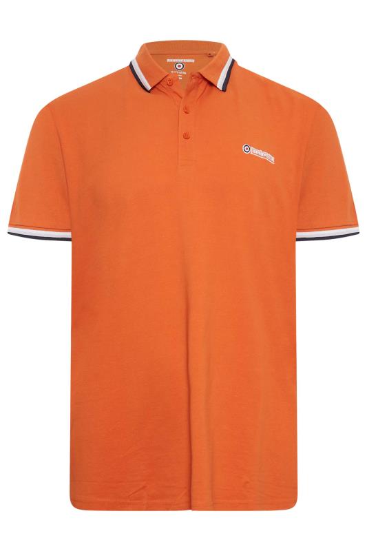 LAMBRETTA Big & Tall Plus Size Orange Logo Double Stripe Polo Shirt | BadRhino  3
