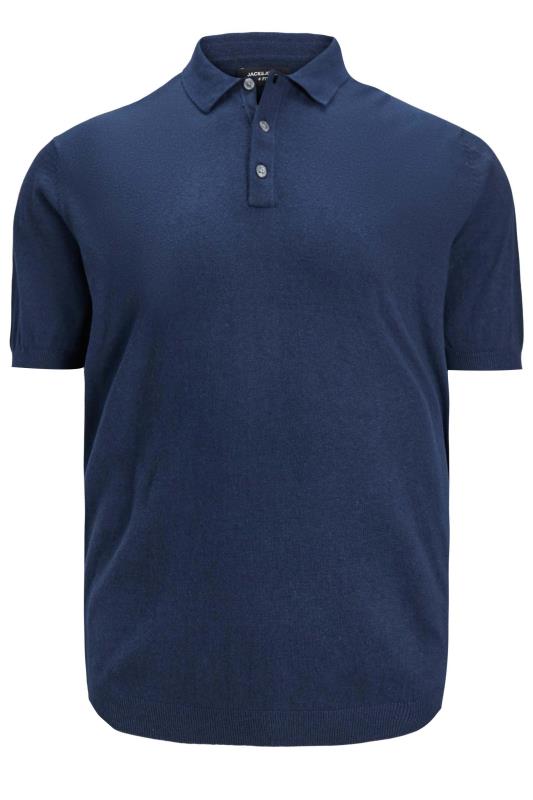 JACK & JONES PREMIUM Big & Tall Navy Blue Knit Polo Shirt | BadRhino  2