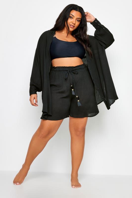 YOURS Plus Size Black Button Up Beach Shirt | Yours Clothing 3
