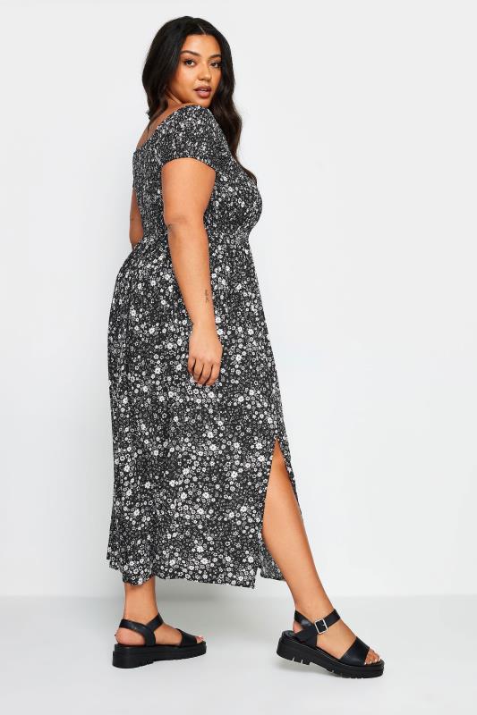 YOURS Plus Size Black Ditsy Floral Print Shirred Maxi Dress | Yours Clothing 4
