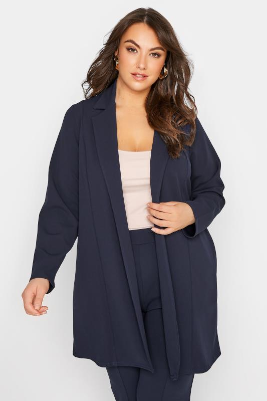 LIMITED COLLECTION Plus Size Navy Blue Scuba Blazer | Yours Clothing 1