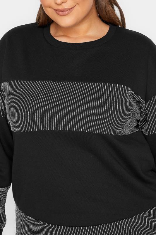 YOURS LUXURY Black & Silver Block Stripe Long Sleeve Sweatshirt | Yours Clothing 5