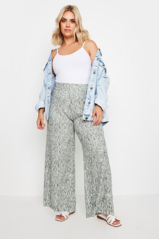 YOURS Plus Size Grey Abstract Print Textured Wide Leg Trousers | Yours Clothing 2