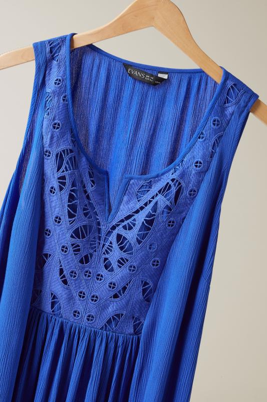 EVANS Plus Size Cobalt Blue Crinkle Broderie Maxi Dress | Evans  8
