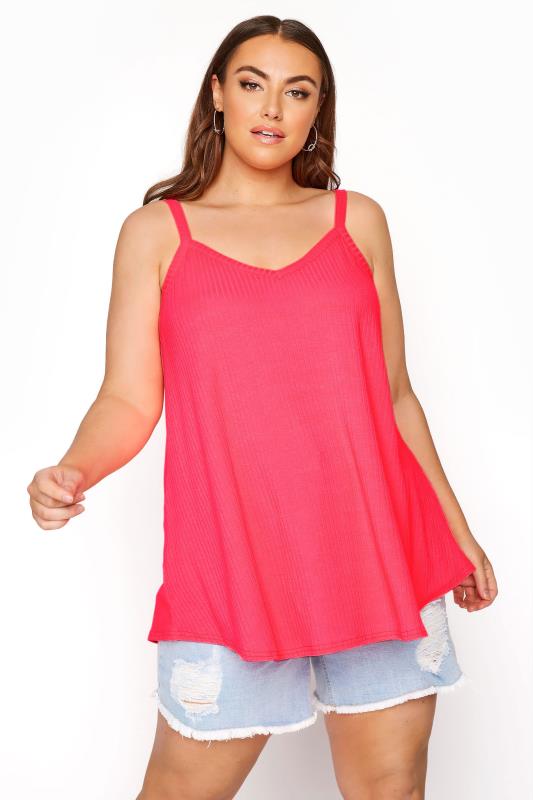 LIMITED COLLECTION Neon Pink Rib Swing Cami Top_A.jpg