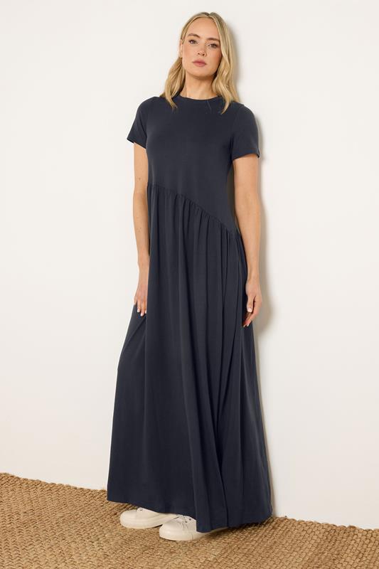 LTS Tall Women's Navy Blue Asymmetric Cotton Maxi Dress | Long Tall Sally 1