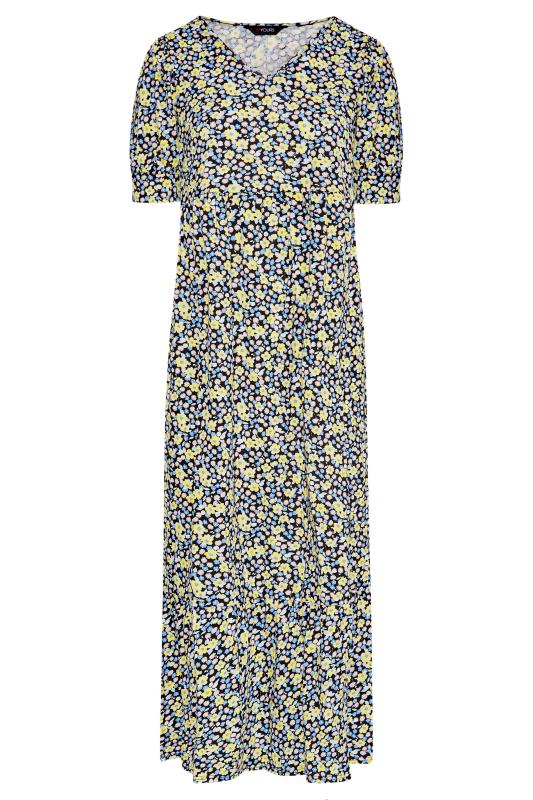 Curve Yellow & Blue Floral V-Neck Maxi Dress 6