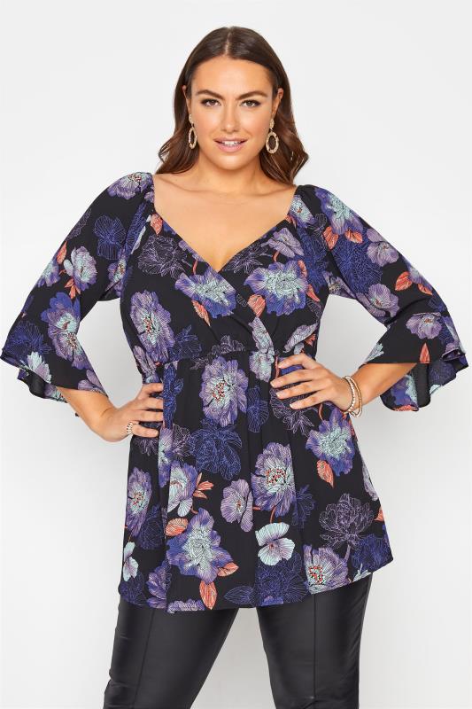Yours Clothing Women's Plus Size Limited Collection Ditsy Daisy Print Wrap Top