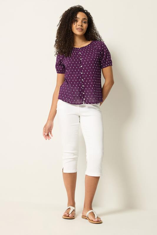 M&Co Berry Purple Dobby Short Sleeve Blouse | M&Co 1