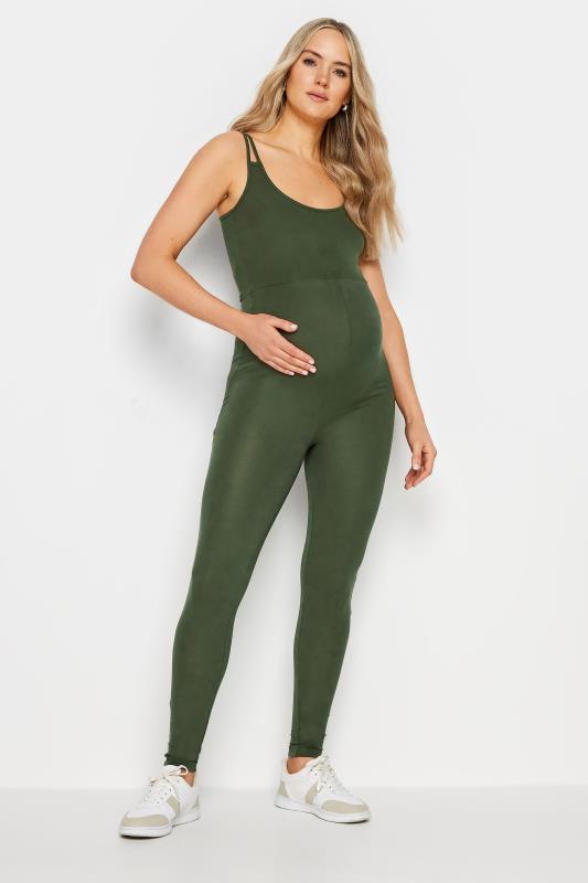  LTS Tall Maternity Khaki Green Sleeveless Unitard Jumpsuit