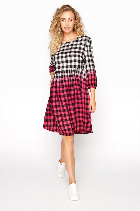 LTS Tall Pink Ombre Check Smock Dress 1