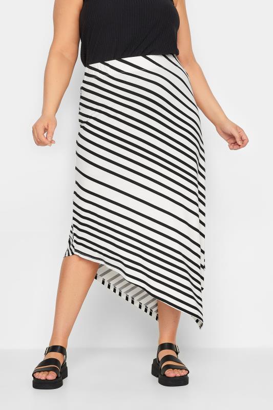 YOURS Curve Plus Size White Stripe Asymmetric Skirt | Yours Clothing  1
