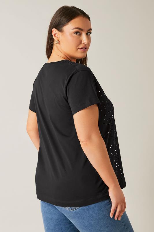 EVANS Plus Size Black Stud Embellished Pure Cotton T-Shirt | Evans  4