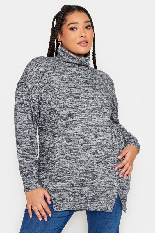YOURS LUXURY Plus Size Grey Soft Touch Turtle Neck Jumper | Yours Clothing 1