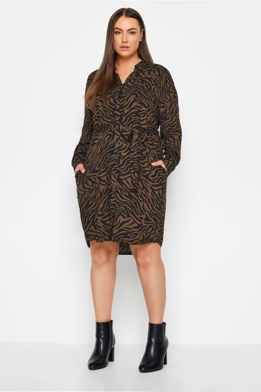 Plus Size  Navabi Brown & Brown Animal Print Shirt Dress
