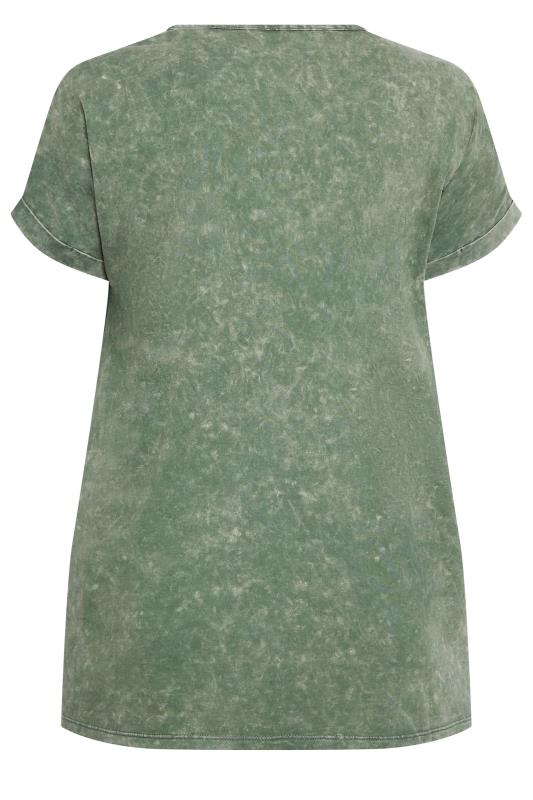 YOURS Plus Size Curve Khaki Green Acid Wash Cut Out T-Shirt | Yours Clothing  8