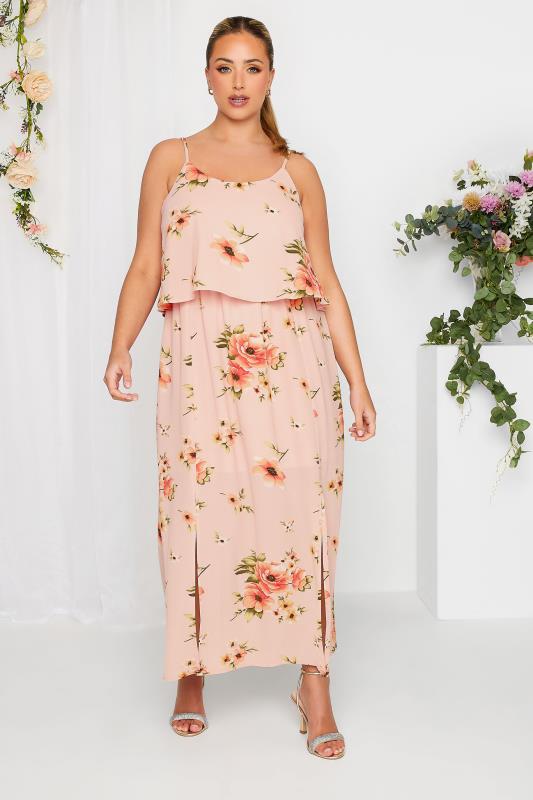 YOURS LONDON Curve Light Pink Floral Overlay Maxi Dress | Yours Clothing 1