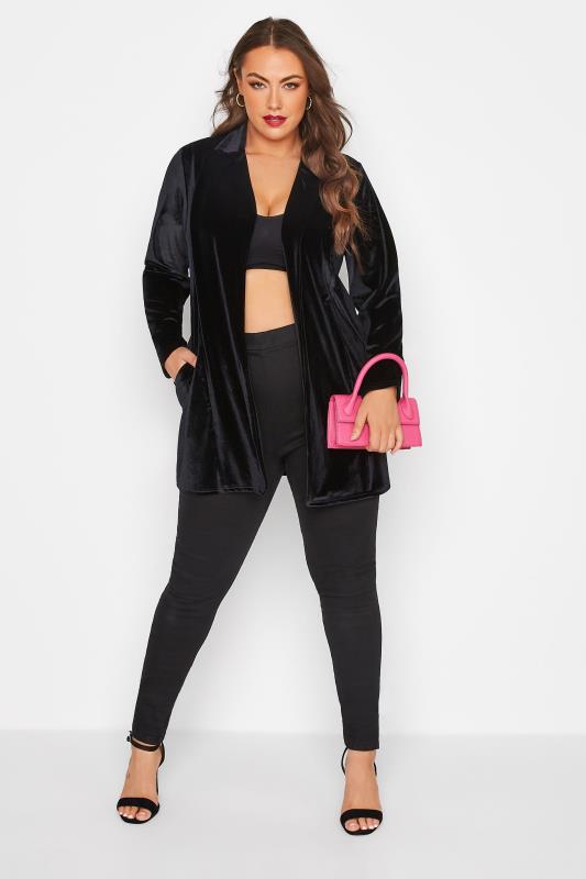 LIMITED COLLECTION Plus Size Black Velvet Long Sleeve Blazer | Yours Clothing  2