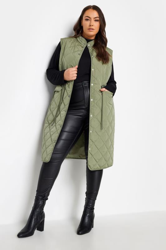 Plus Size  YOURS Curve Green Lightweight Quilted Midi Gilet