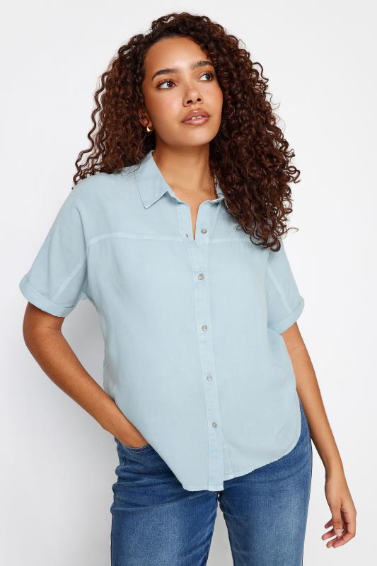 Women's  M&Co Blue Chambray Short Sleeve Shirt