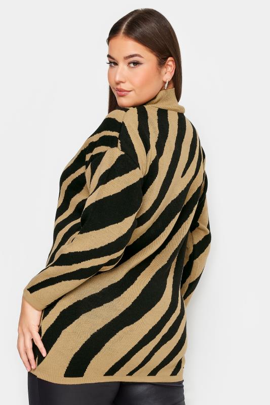 YOURS Plus Size Beige Brown Zebra Print Turtle Neck Jumper | Yours Clothing 3