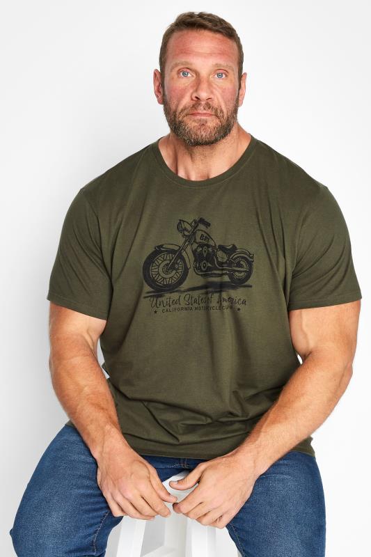  Grande Taille BadRhino Big & Tall Khaki Green USA Motorbike Printed T-Shirt