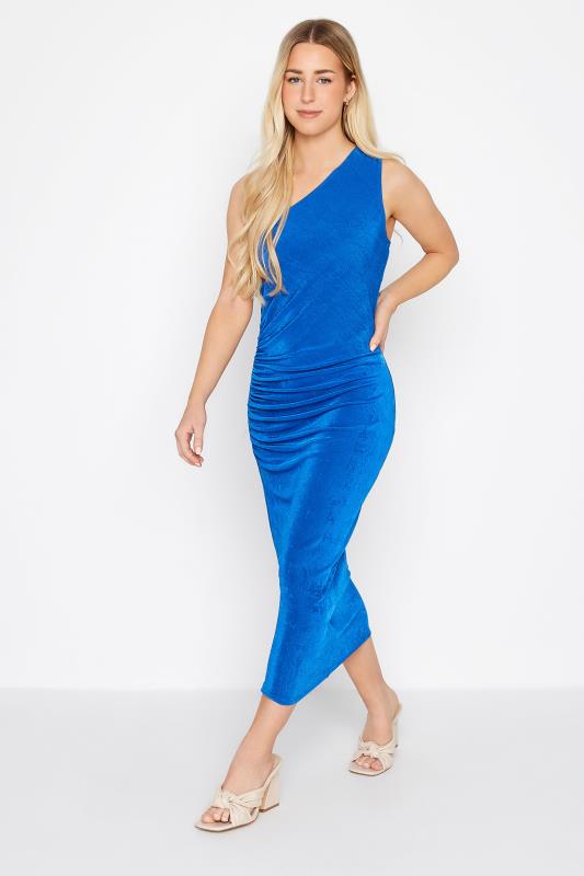 Petite Cobalt Blue Ruched One Shoulder Maxi Dress 1