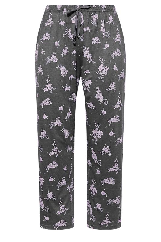 Curve Grey Floral Print Wide Leg Pyjama Bottoms 5