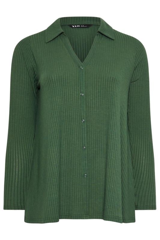 YOURS Plus Size Forest Green Ribbed Collared Top | Yours Clothing  5