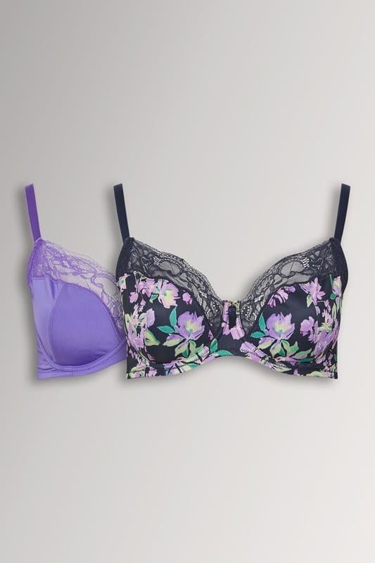  YOURSET 2 PACK Curve Black & Purple Floral Underwired Bras