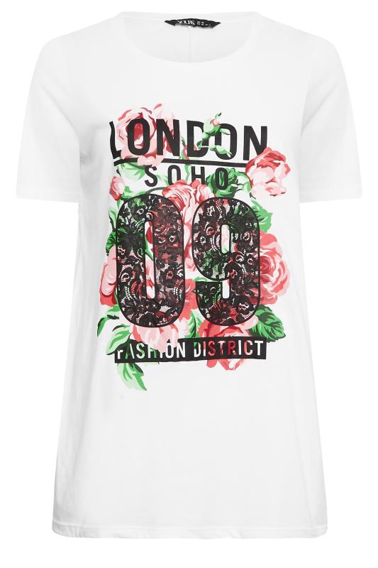 YOURS Curve White Acid Wash 'London' Rose Print T-Shirt | Yours Curve 6