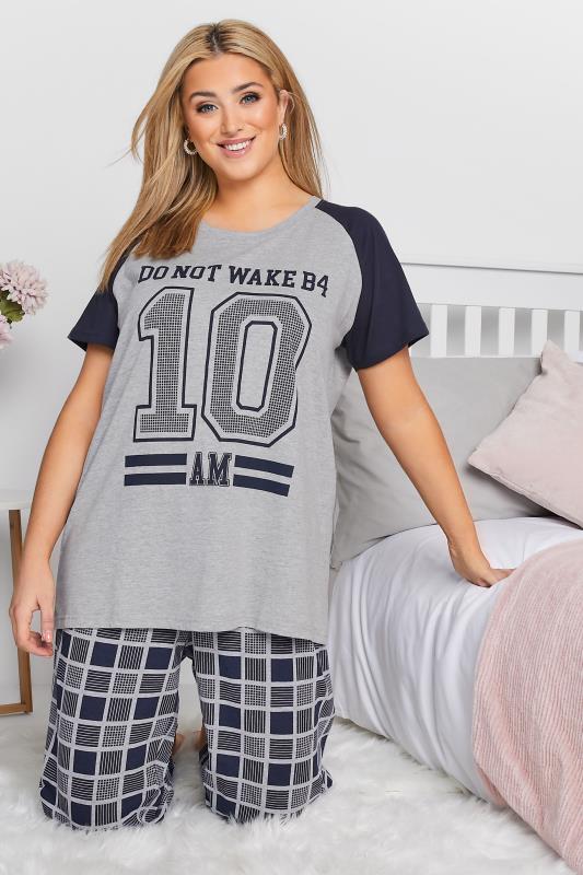 Curve Grey 'Do Not Wake B4 10AM' Slogan Varsity Pyjama Set_A.jpg