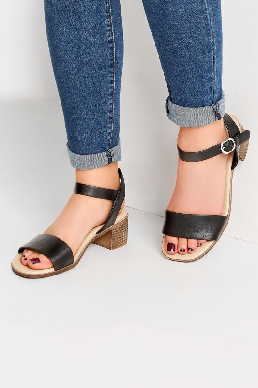 Black Strappy Low Heel Sandals In Extra Wide EEE Fit | Yours Clothing  1