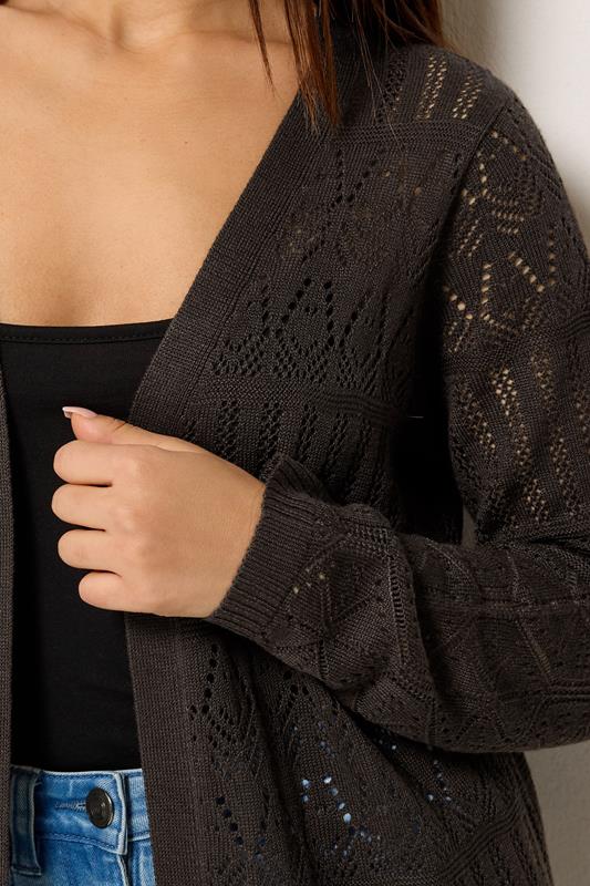 M&Co Petite Chocolate Brown Pointelle Longline Cardigan | M&Co 4