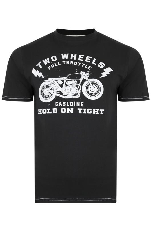 KAM Big & Tall Black Two Wheels Motorbike Print T-Shirt 2