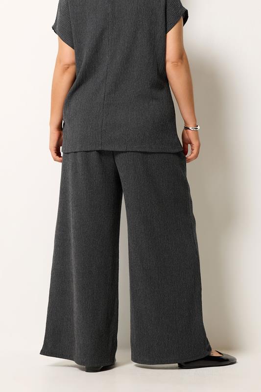 YOURS Plus Size Grey Wide Leg Textured Trousers | Yours Clothing 2