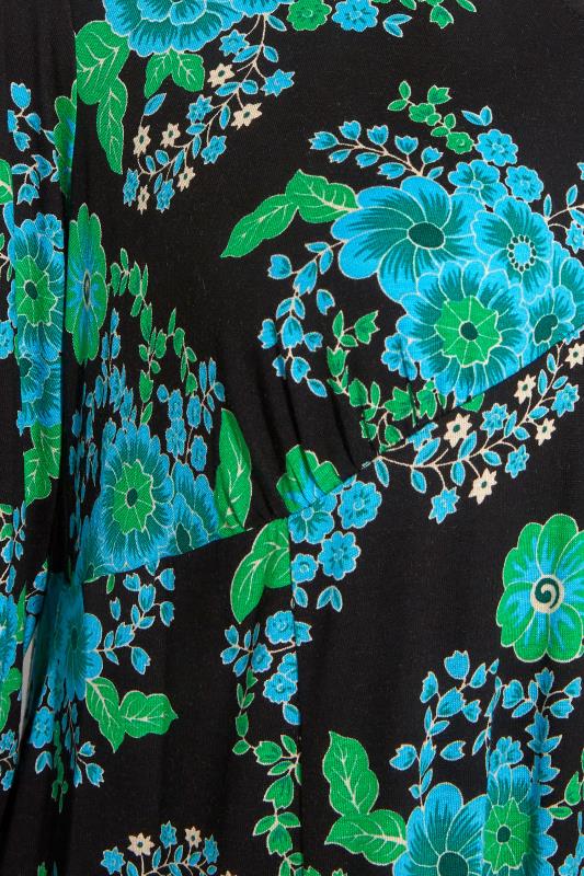 YOURS LONDON Plus Size Black & Green Floral Print Side Split Maxi Dress | Yours Clothing 5