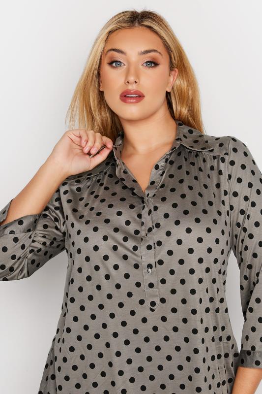 Curve Plus Size Polka Dot Grey Half Placket Shirt | Yours Clothing 4