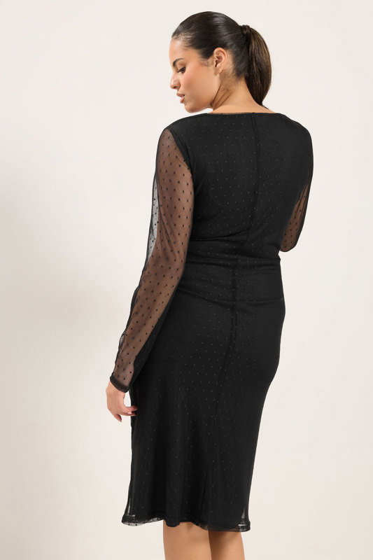 black midi dress formal plus size YOURS Polka Dot Ruched Side Style:PF260128