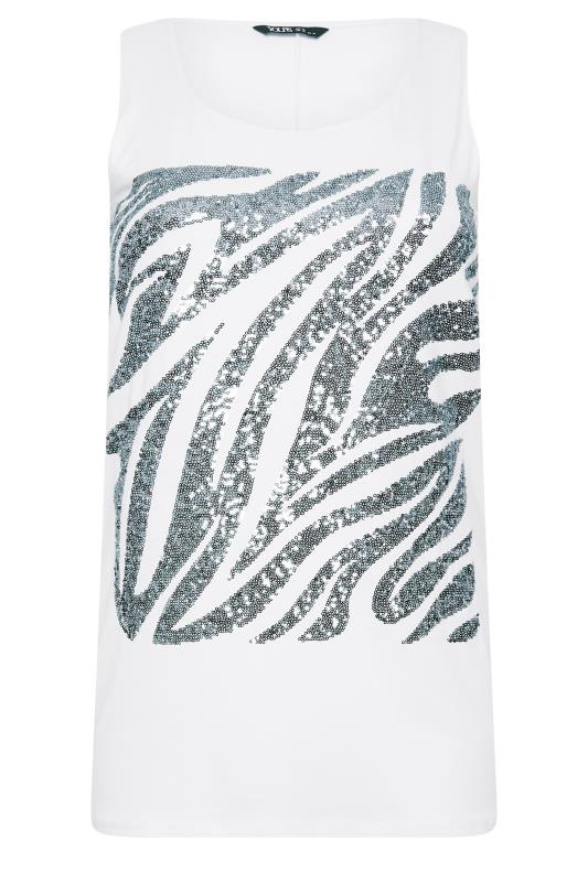 YOURS Plus Size White Zebra Print Sequin Vest Top | Yours Clothing 6