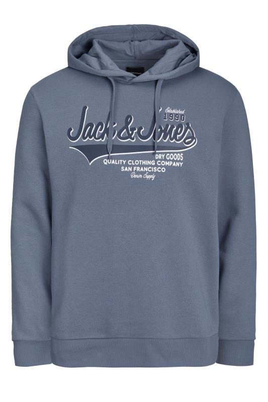 JACK & JONES Big & Tall Grey Printed Logo Hoodie | BadRhino 2