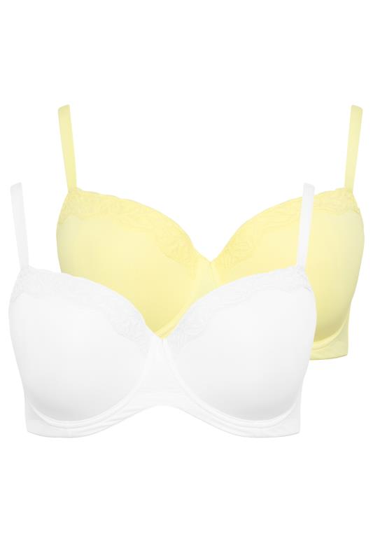 YOURS 2 PACK Plus Size Curve Yellow & White Lace Trim T-Shirt Bra | Yours Clothing 5