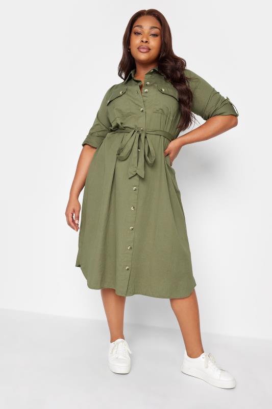 LIMITED COLLECTION Plus Size Khaki Green Utility Shirt Dress | Yours Clothing 2