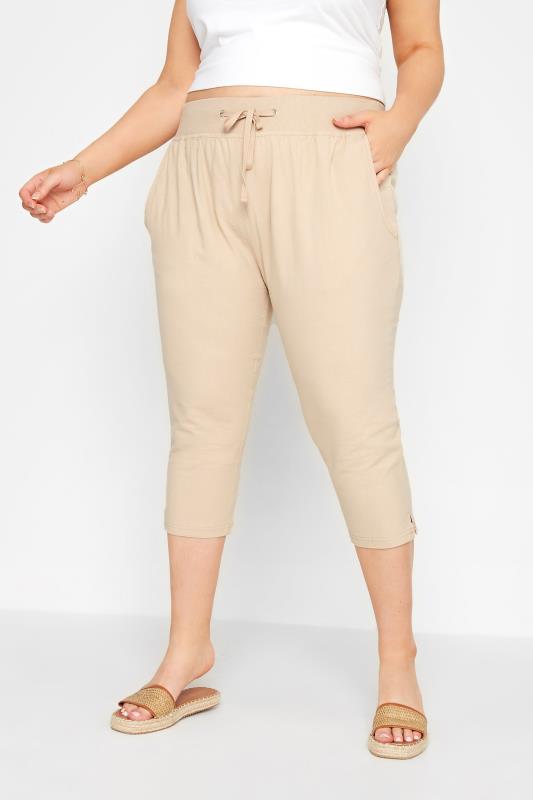 Plus Size Stone Brown Cool Cotton Cropped Trousers | Yours Clothing  1