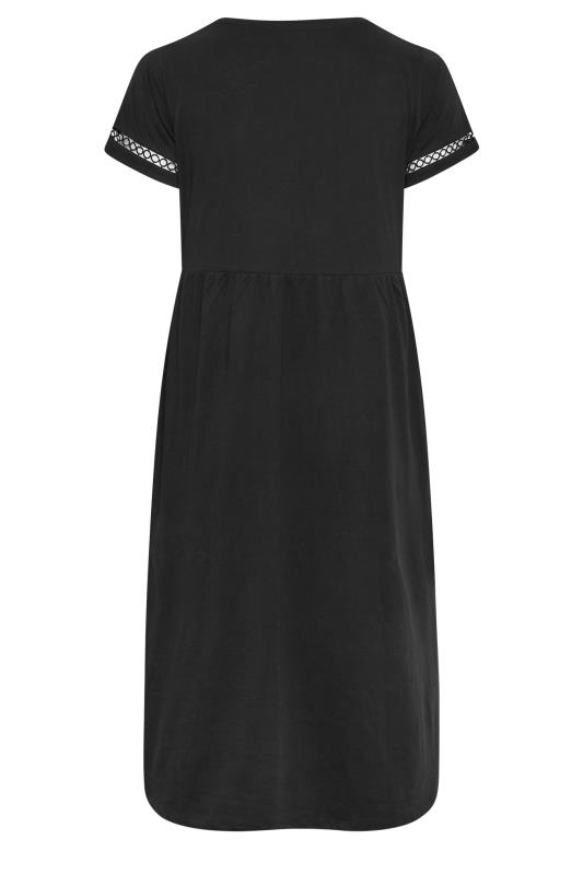 LIMITED COLLECTION Plus Size Black Crochet Trim T-Shirt Dress | Yours Clothing 7