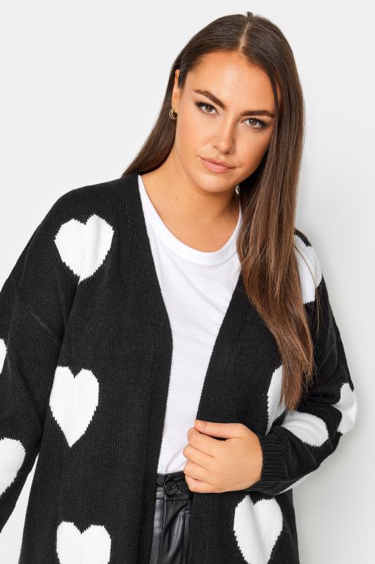 YOURS Plus Size Black Heart Print Longline Cardigan | Yours Clothing 4