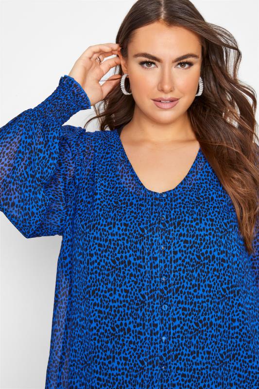 YOURS LONDON Blue Leopard Print Chiffon Shirt_D.jpg